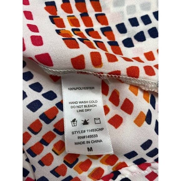 W5 White Blue Orange Pink Geometric Crew Neck Sleeveless Top sz Medium - Picture 7 of 9